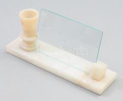 Fehér márvány képtartó, ép üveglapokkal, 23x11 cm