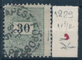 1889 30kr látványosan elfogazva, festékcsíkkal, hiányos vízjellel
