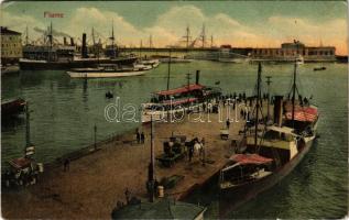 1910 Fiume, Rijeka; kikötő, gőzhajók, hajógyár / port, steamships, shipyard (gyűrődés / crease)