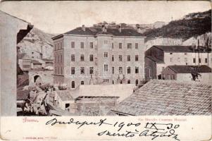 1900 Fiume, Rijeka; Via Macello, Caserma Honvéd. F. Schöler (Wien) / honvéd laktanya / street, K.u.k. military barracks (kopott sarkak / worn corners)