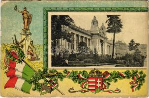 1916 Budapest V. Tőzsde. Szecessziós katonai hazafias keret magyar zászlóval és címerrel (felszíni sérülés / surface damage)