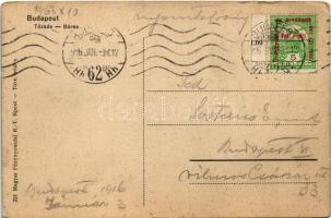 1916 Budapest V. Tőzsde. Szecessziós katonai hazafias keret magyar zászlóval és címerrel (felszíni s...