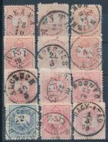 12 db színesszámú krajcáros bélyeg egyenes állású, olvasható bélyegzésekkel