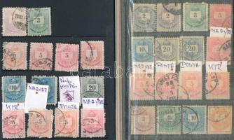 29 db Színesszámú krajcáros bélyeg, közte vésésjavítás, nyomási eltérések