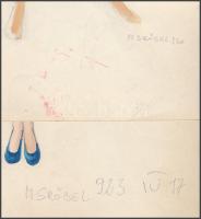 M Sröbel jelzéssel, 2db mű: Hölgy elegáns ruhában (divatrajz). Akvarell, ceruza, papír, 31,5x15,5 cm