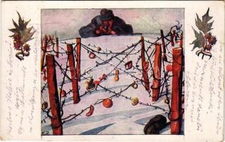 1915 Weihnachten. Feldpostkarte I. Armee im Felde 1915 / Az első hadsereg karácsonyi katonai üdvözlete / WWI Austro-Hungarian K.u.K. military, Christmas greeting art postcard. B.K.W.I. So. Stpl