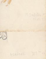 M Sröbel jelzéssel, 2db mű: Hölgyek elegáns ruhában (divatrajz). Akvarell, papír, 31,5x15,5 cm