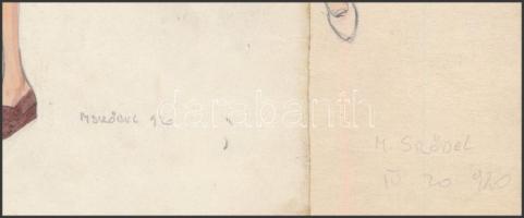 M Sröbel jelzéssel, 2 db mű: Hölgyek elegáns ruhában (divatrajz). Akvarell, papír, 31,5x16 cm