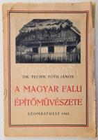Tóth János: A magyar falu építőművészete. Szombathely, 1945., Szerzői,(Martineum-ny.), V+1+66+[42+2] p. Egyetlen kiadás. Oldalszámozáson belül alaprajzokkal, keresztmetszeti és homlokzatrajzokkal, enteriőr rajzokkal gazdagon illusztrált, bevezető jellegű népi építészeti munka. Példaanyagát a szerző a teljes Kárpát-medencéből veszi, leggazdagabban az Őrség, a Matyóföld és Kalotaszeg népi építészetének ismeretanyagából merít. Kötetünk az építészeti részleteken kívül településszerkezeti tanulságokkal is szolgál. A 67. oldaltól fényképmelléklet. Kiadói papírkötés, az illusztrált boríték hiányos, szakadozott, foltos, kissé foltos lapokkal, kijáró lapokkal.