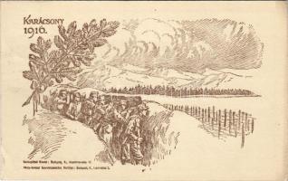 1916 Karácsony 1916. Hadsegélyező Hivatal Vörös Kereszt Szeretetadomány osztálya / WWI Austro-Hungarian K.u.K. military art postcard, Christmas greeting + "K.u.K Feldkanonenregiment No. 27. BATTERIE No. 4."