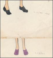 M Sröbel jelzéssel, 2 db mű: Hölgyek elegáns ruhában (divatrajz). Akvarell, ceruza, tus, papír, laps...