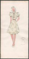 M Sröbel jelzéssel, 2 db mű: Hölgyek elegáns ruhában (divatrajz). Akvarell, ceruza, papír, lapszéli ...