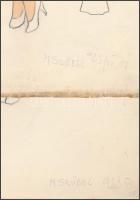 M Sröbel jelzéssel, 2 db mű: Hölgyek elegáns ruhában (divatrajz). Akvarell, ceruza, papír, lapszéli ...