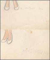 M Sröbel jelzéssel, 2 db mű: Hölgyek elegáns ruhában (divatrajz). Akvarell, ceruza, papír, kissé fol...