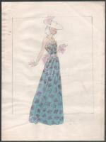M Sröbel jelzéssel: Art deco hölgy kalapban (divatrajz), 1930. Akvarell, ceruza, papír, kissé foltos, 25x18,5 cm