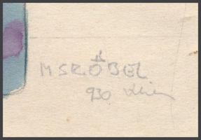 M Sröbel jelzéssel: Art deco hölgy kalapban (divatrajz), 1930. Akvarell, ceruza, papír, kissé foltos...