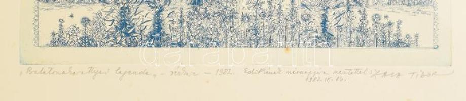 Zala Tibor (1920-2004): Balatonakarattyai legenda, 1982. Rézkarc, papír. Jelzett. Zala Tibor autográ...