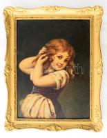 Olvashatatlan jelzéssel, 1900 körül: Kislány cseresznyével. Olaj, karton. Dekoratív fakeretben. 27x21 cm