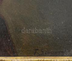 Olvashatatlan jelzéssel, 1900 körül: Kislány cseresznyével. Olaj, karton. Dekoratív fakeretben. 27x2...