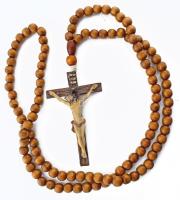 Vallásos kép fa keretben 19x12 cm + Rózsafüzér feszület medállal, h: 80 cm