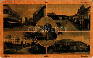 1942 Léva, Levice; Mussolini utca, Kossuth tér, vár, kórház, Városháza / street, square, castle, hospital, town hall (EK)