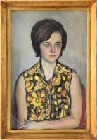 Demjén Attila (1926-1973): Fiatal hölgy arcképe, 1966. Olaj, vászon, jelezve jobbra lent. Kiállítva: Csók István Galéria, Budapest, 1966, egyéni kiállítás. Üvegezett fakeretben. 60x39 cm
