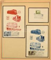 Alkalmi, propaganda, hirdető bélyegzések érdekes tétel kiállítási lapokon, közte rengeteg vasút motí...