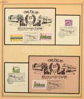 Alkalmi, propaganda, hirdető bélyegzések érdekes tétel kiállítási lapokon, közte rengeteg vasút motí...