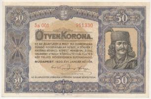 1920. 50K "Orell Füssli Zürich" nyomdahely jelöléssel, "5a 001 911330" T:F szép papír Adamo K25