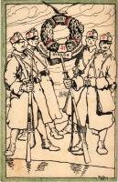 1916 Rajta! 41. Honvéd Gyalog Hadosztály. Faragó Béla / WWI Hungarian military art s: Daday "TÁBORI POSTAHIVATAL 102." (fl)