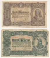 1923. 100K "Magyar Pénzjegynyomda Rt." nyomdahely jelöléssel + 500K "5A 011 257063" T:F,VG Adamo K25, K34