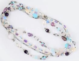 Négysoros achátos tengeri gyöngyös nyaklánc, h: 48 cm