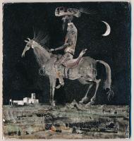 Szász Endre (1926-2003): Lovas. Olaj, farost, jelzett a hátoldalán, 13,5×12,5 cm. Korai, gyűjtői darab!