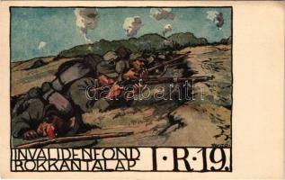 1917 Rokkantalap. Cs. és Kir. 19. gy. Ezred / K.u.K. I.R. 19. Invalidenfond / WWI K.u.K. military art postcard s: Biczó + "K.u.k. Infanterie Regiment No: 19. kompagnie"