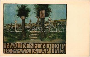 1917 Az ezred temetője a harctéren. Rokkantalap. Cs. és Kir. 19. gy. Ezred / Regimentsfriedhof im Felde. K.u.K. I.R. 19. Invalidenfond / WWI K.u.K. military art postcard s: Biczó + "K.u.k. Infanterie Regiment No: 19. kompagnie"