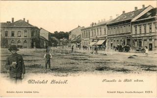 Léva, Levice; Piac tér, Steiner szálloda, Báti utca, Engel József, Weisz Salamon és társa üzlete. Schulcz Ignác, Schmidt Edgar kiadása / square, street, shops