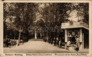 Budapest XII. Svábhegy, Sétány Eötvös József szobrával, Modiano dohány üzlet (fl)