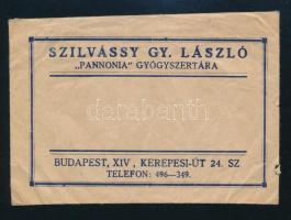 Gyógyszertári receptboríték Szilvássy Gy. László gyógyszertára. Bp., XIV. Kerepesi út 12x8,5 cm