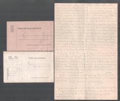 1916-17 A harctérről érkezett 3 db levél privát katonai fotókkal, lovészárok, ágyú, fedezék., egyike...
