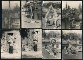 1955-1961 A Hungária cirkusz csehszlovákiai szerepléséről Budapestre küldött fotólap és 12 db 9x6-os...