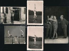 1955-1961 A Hungária cirkusz csehszlovákiai szerepléséről Budapestre küldött fotólap és 12 db 9x6-os...