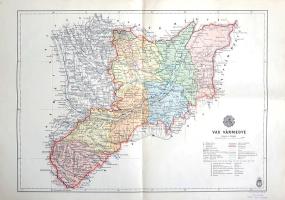 [Térkép] Vas vármegye térképe [a muravidéki bevonulás után]. Mérték: 1:335,000. (1941). [Budapest], 1941. Magyar Királyi Honvéd Térképészeti Intézet. Színes térkép, mérete: 295x415 mm egy 350x500 mm méretű térképlapon. Domborzati és vízrajzi részleteket is feltüntető térképünk a M. kir. Honvéd Térképészeti Intézet 1937-1941 között készült közigazgatási térképsorozatának tagja. Megyénk a trianoni döntés után elvesztette muraszombati, németújvári, felsőőri járását és kőszegi járásának nagyobbik felét, e területeken a Szerb-Horvát-Szlovén Királyság és Ausztria osztozott meg. A megye az 1941. év áprilisi muravidéki bevonulással visszanyerte muraszombati járását, illetve szentgotthárdi járása is kiegészült az Őrség nyugati területeivel. Térképünk feltünteti a megye egyvágányú vasútvonalait, első-, másod- és harmadrendű útjait és egyéb műútjait. A megye vasútvonalai Celldömölknél, Sárvárnál, Szombathelynél és Körmendnél futnak össze, a Muravidékre csupán egyetlen vasút visz. Települései közül kiemelkedik a megye két rendezett tanácsú városa, Szombathely és Kőszeg; a jelentős hagyományokkal bíró városi települések: Celldömölk, Sárvár, Vasvár, Körmend, Szentgotthárd, Muraszombat térképünk tájékoztatása szerint csupán nagyközségnek számít. Döntően közigazgatási és közlekedésföldrajzi célokat szolgáló térképünk a megye csaknem egészét alkotó dombvidékre való tekintettel magassági adatokkal kiegészített domborzati, egyedülállóan gazdag vízkészlete miatt vízrajzi részleteket is közzétesz. Piktogramok jelzik a megye bányáit, kastélyait, jelentősebb templomait és várromjait. Egyes települések mellett magassági jelzés. Jelmagyarázat a jobb alsó sarokban, a címsor felett a megye címere lebeg, a kiadási év a bal alsó sarokban (1941). A jobb alsó sarokban kereskedői bélyegzés. Jó állapotú lap, halvány hajtásnyomokkal, hátoldalán kézi feliratozás.