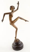 Bakonyi Sándor (1892-1937): Art deco táncosnő. Patinázott bronz, ebonizált fa talapzaton, jelzés nélkül, alján (utólag belekarcolt?) "Ribot" jelzéssel, kopással, m: 34 cm