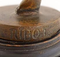 Bakonyi Sándor (1892-1937): Art deco táncosnő. Patinázott bronz, ebonizált fa talapzaton, jelzés nél...