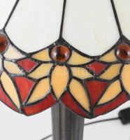 Ólomüveg asztali lámpa bronzírozott fém testtel, m: 48 cm