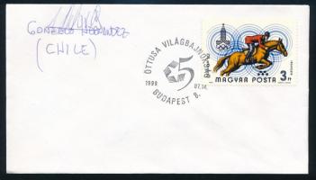 Gonzalo Hernandez, chilei öttusázó által aláírt boríték