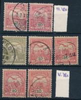 1900-1904 7 db Turul bélyeg ismétlődő lemezhibákkal: apácarács