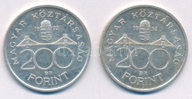1992. 200Ft Ag "MNB" (2x) T:AU,XF, pici patina Adamo F13