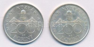 1993. 200Ft Ag "MNB" (2x) T:AU,XF, pici patina Adamo F13