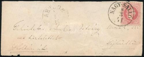 1871 5kr levélen, átmenő bélyegzéssel, "NAGY-SALLÓ" - "CSUZ"